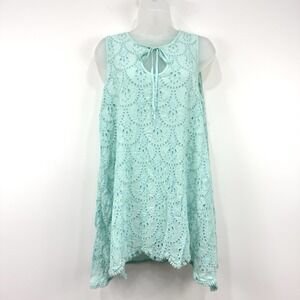 Johnny Was Top Women's M Mint Eyelet Tunic‎ Scalloped Beachy Coastal Boho